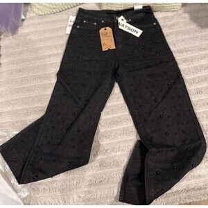 Watson Denim Black Rhinestone Wide Leg Jeans Size 30 NWT